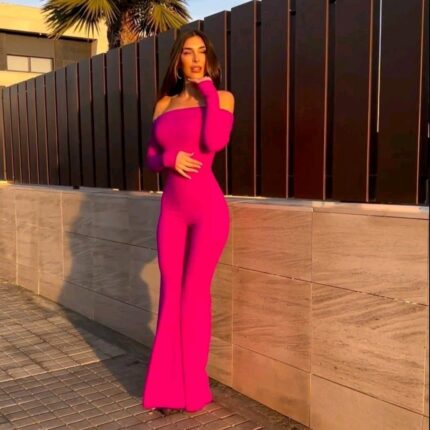 Off-Shoulder Jumpsuit s Lepršavim Nogavicama