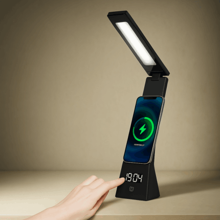 Pametna LED Stolna Lampa s Bežičnim Punjačem i Satom